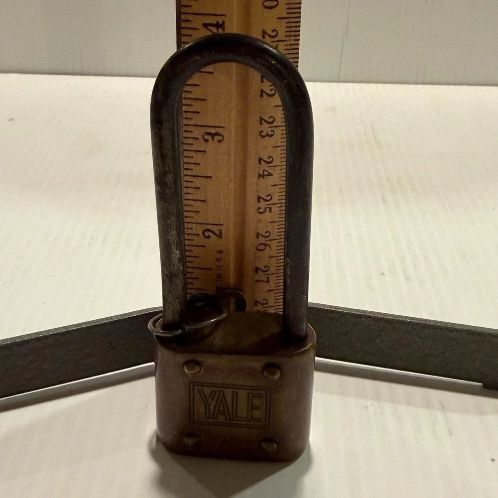 Vintage Yale & Towne Brass Steele Padlock Long Shackle Skeleton Jailer Key Works